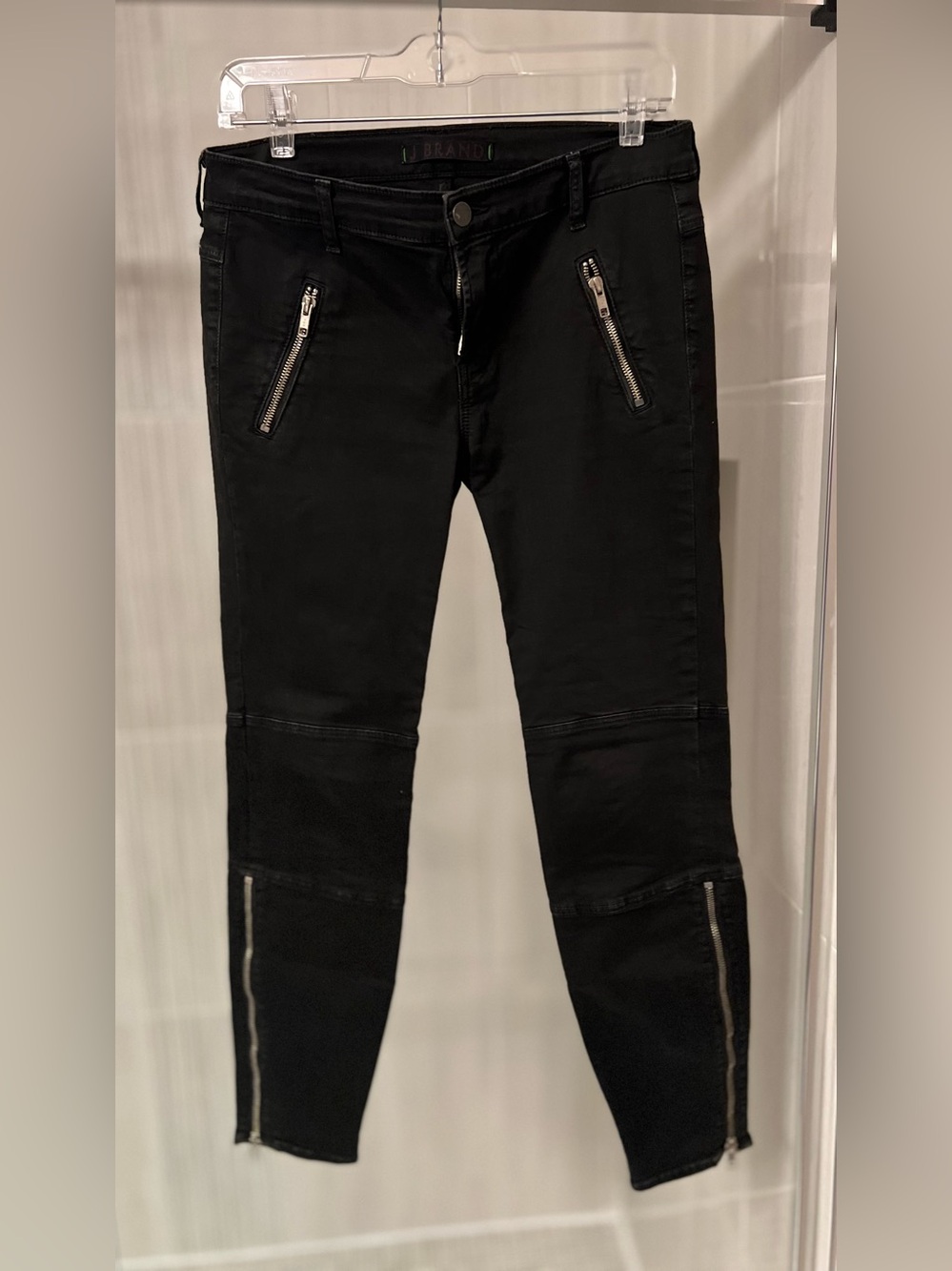 J Brand Agnes Moto Ankle Zip Skinny Jeans Worn Onyx Black Size 28